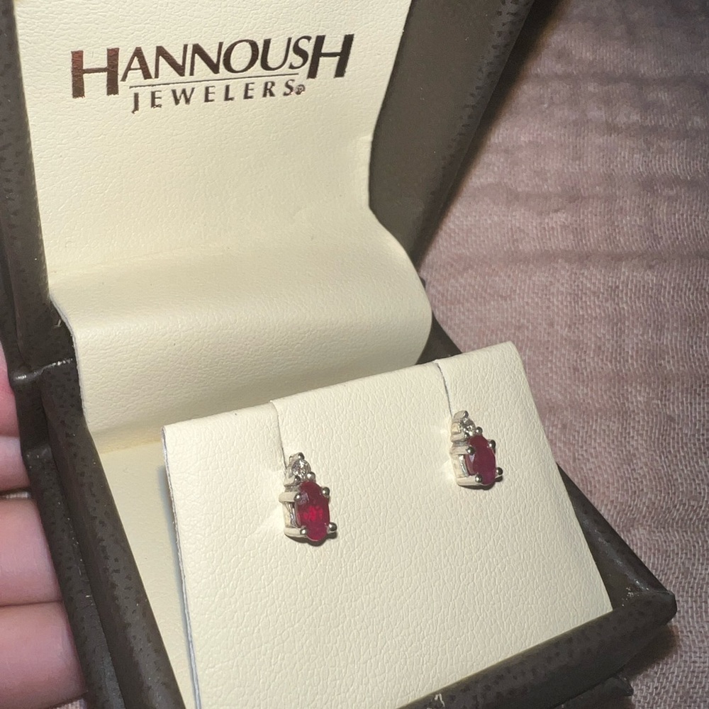 Oval ruby and diamond accent stud earrings